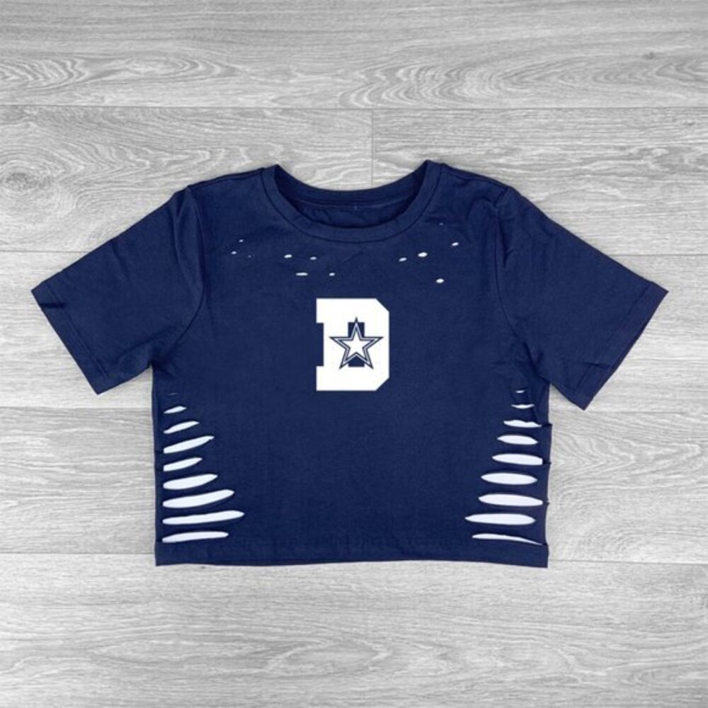 Navy Blue She Loves Dallas Croptop, Football Gameday Shirt, Texas Girl
